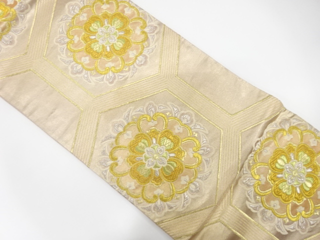JAPANESE KIMONO / ANTIQUE FUKURO OBI / SILK / WOVEN FLOWER CREST